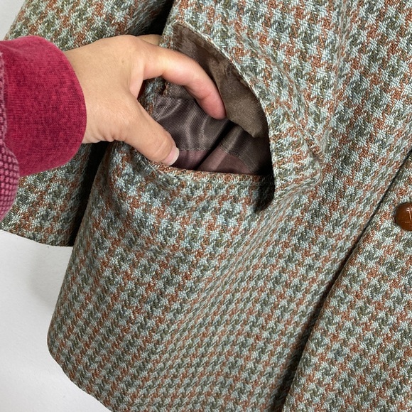 Vintage Harris Tweed Sport Coat Mens 42S Green Brown Houndstooth Wool 60s 70s - Picture 8 of 15
